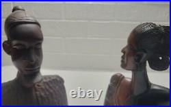 Lot Of 2 Vintage Handcarved wooden bust sculpture African black female /Male