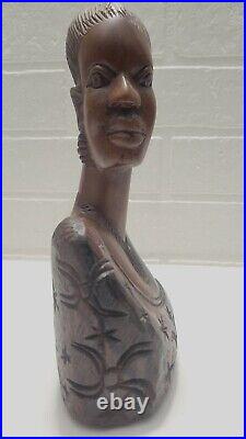 Lot Of 2 Vintage Handcarved wooden bust sculpture African black female /Male