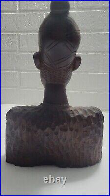 Lot Of 2 Vintage Handcarved wooden bust sculpture African black female /Male