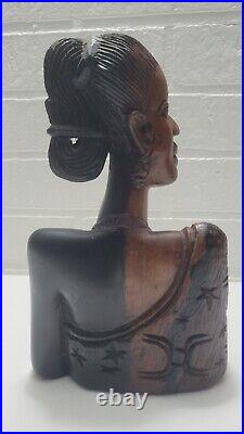 Lot Of 2 Vintage Handcarved wooden bust sculpture African black female /Male