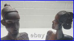 Lot Of 2 Vintage Handcarved wooden bust sculpture African black female /Male