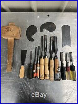 Lot Vintage Wood Working Hand Chisel Lathe Gouge Carving Hammer Tools