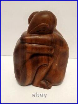 Love Wood Sculpture Abstract Man and Woman Hugging Vintage