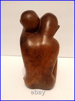 Love Wood Sculpture Abstract Man and Woman Hugging Vintage