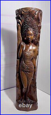 Lovely Large Vintage Asian Balinese Wood Carving Sculpture Woman 35 Inches Tall