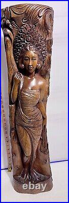 Lovely Large Vintage Asian Balinese Wood Carving Sculpture Woman 35 Inches Tall