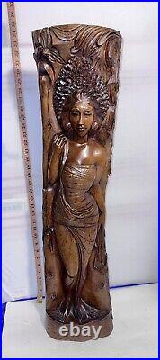 Lovely Large Vintage Asian Balinese Wood Carving Sculpture Woman 35 Inches Tall