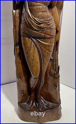 Lovely Large Vintage Asian Balinese Wood Carving Sculpture Woman 35 Inches Tall