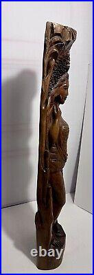 Lovely Large Vintage Asian Balinese Wood Carving Sculpture Woman 35 Inches Tall