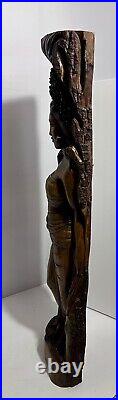 Lovely Large Vintage Asian Balinese Wood Carving Sculpture Woman 35 Inches Tall