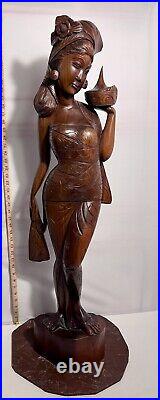 Lovely Large Vintage Asian Balinese Wood Carving Sculpture Woman 42 Inches Tall