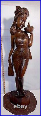 Lovely Large Vintage Asian Balinese Wood Carving Sculpture Woman 42 Inches Tall