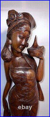 Lovely Large Vintage Asian Balinese Wood Carving Sculpture Woman 42 Inches Tall