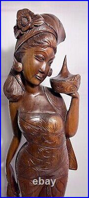 Lovely Large Vintage Asian Balinese Wood Carving Sculpture Woman 42 Inches Tall