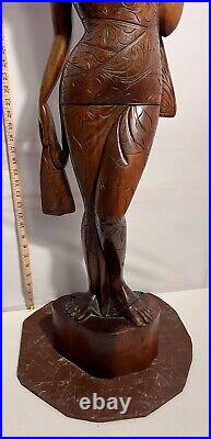 Lovely Large Vintage Asian Balinese Wood Carving Sculpture Woman 42 Inches Tall