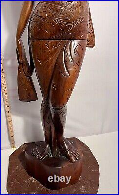 Lovely Large Vintage Asian Balinese Wood Carving Sculpture Woman 42 Inches Tall