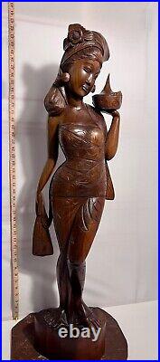 Lovely Large Vintage Asian Balinese Wood Carving Sculpture Woman 42 Inches Tall