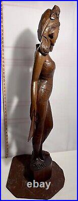 Lovely Large Vintage Asian Balinese Wood Carving Sculpture Woman 42 Inches Tall