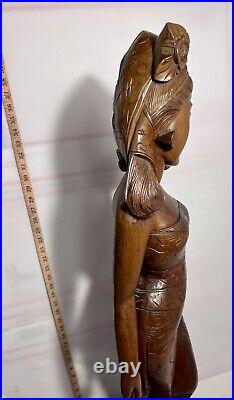 Lovely Large Vintage Asian Balinese Wood Carving Sculpture Woman 42 Inches Tall