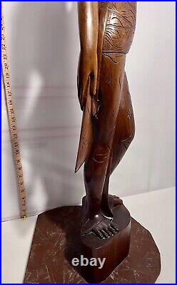 Lovely Large Vintage Asian Balinese Wood Carving Sculpture Woman 42 Inches Tall