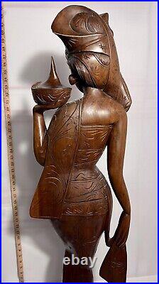 Lovely Large Vintage Asian Balinese Wood Carving Sculpture Woman 42 Inches Tall