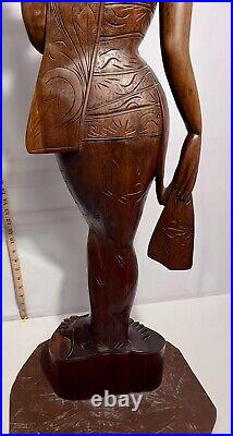 Lovely Large Vintage Asian Balinese Wood Carving Sculpture Woman 42 Inches Tall