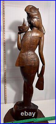 Lovely Large Vintage Asian Balinese Wood Carving Sculpture Woman 42 Inches Tall