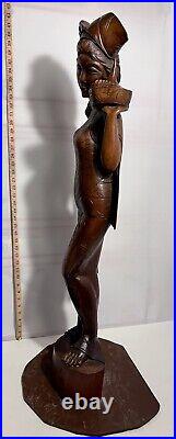 Lovely Large Vintage Asian Balinese Wood Carving Sculpture Woman 42 Inches Tall