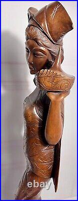 Lovely Large Vintage Asian Balinese Wood Carving Sculpture Woman 42 Inches Tall