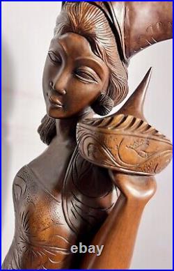 Lovely Large Vintage Asian Balinese Wood Carving Sculpture Woman 42 Inches Tall