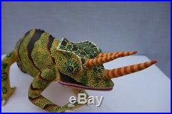 Luis Pablo Oaxacan Wood Carving Amazing Horned Chameleon Euc Vintage Alebrije