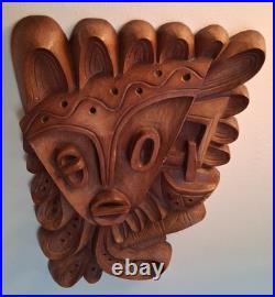 Luis Potosi Wood Carving Plaque 1995 Ecuador Abstract Musical Mask Art Vintage