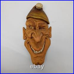 Lundy Cupp Hand Carved Wood Face Wall Hanging Art Signed Carving Vintage Rare