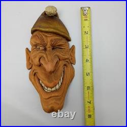 Lundy Cupp Hand Carved Wood Face Wall Hanging Art Signed Carving Vintage Rare