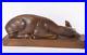 Lying Deer Wood Sculpture Art Deco in Walnut Vintage Antique