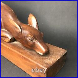 Lying Deer Wood Sculpture Art Deco in Walnut Vintage Antique