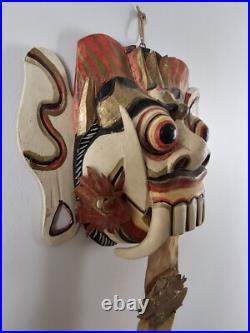 MASK Antique VTG Hand Carved Thai Ceremonial Wood Mask 14x10 Painted Asia Mask