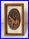 MCM Vintage Thai Miniature Elephant Carving on Jute in Teak Frame