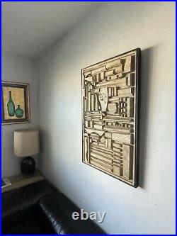 MID CENTURY MODERN ABSTRACT CARVED WOOD WALL SCULPTURE 1960s VINTAGE ART RELIEF