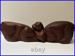 MID Century Cat Kitten Sculpture Large Wood Carving Vintage 1950's Modernist
