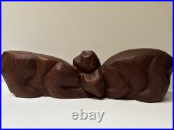 MID Century Cat Kitten Sculpture Large Wood Carving Vintage 1950's Modernist