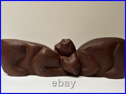 MID Century Cat Kitten Sculpture Large Wood Carving Vintage 1950's Modernist