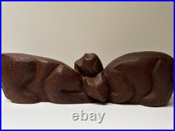 MID Century Cat Kitten Sculpture Large Wood Carving Vintage 1950's Modernist