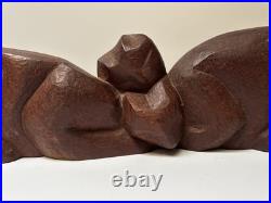 MID Century Cat Kitten Sculpture Large Wood Carving Vintage 1950's Modernist