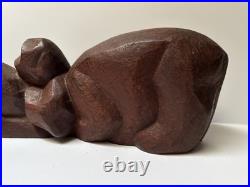 MID Century Cat Kitten Sculpture Large Wood Carving Vintage 1950's Modernist
