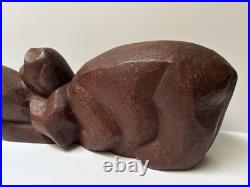MID Century Cat Kitten Sculpture Large Wood Carving Vintage 1950's Modernist