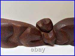 MID Century Cat Kitten Sculpture Large Wood Carving Vintage 1950's Modernist