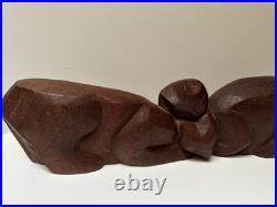 MID Century Cat Kitten Sculpture Large Wood Carving Vintage 1950's Modernist