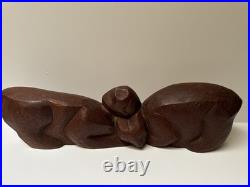 MID Century Cat Kitten Sculpture Large Wood Carving Vintage 1950's Modernist
