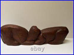 MID Century Cat Kitten Sculpture Large Wood Carving Vintage 1950's Modernist